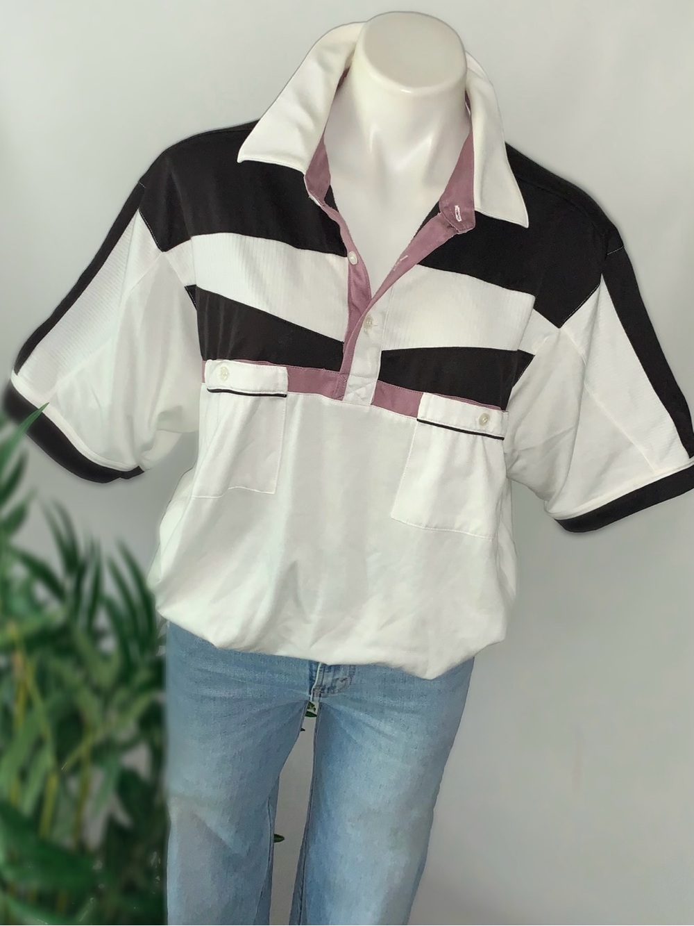 v i n t a g e :: Preppy Slouchy Colorblock Paneled Polo Shirt